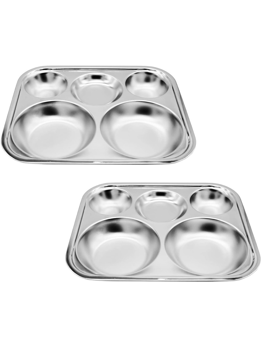 Korean Stainless Steel BPA-Free,5-Compartment Food Tray,Portion Control,Set of 2